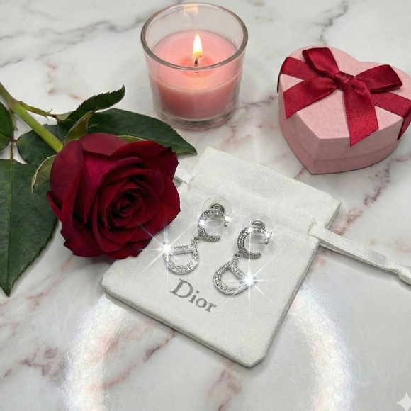 ✨️Christian Dior LIKE NEW CD Logo Silver Rhinestone-Embellished Earrings - Picture 5 of 12